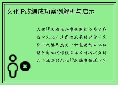 文化IP改编成功案例解析与启示
